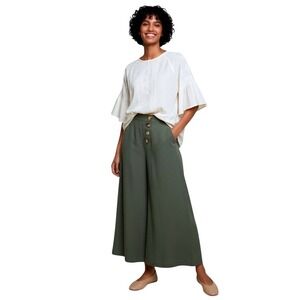 Wishlist Apparel Wide Leg Button Front Pants Size M Green Lagenlook Minimalist